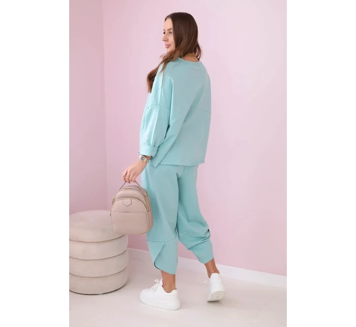 Bavlněná mikina kalhoty set tmavá máta Bavlněná mikina kalhoty set tmavá máta