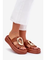 Dámské sandály na platformě se zlatým detailem Camel model 21687279 - Boto Dámské sandály na platformě se zlatým detailem Camel model 21687279 - Boto