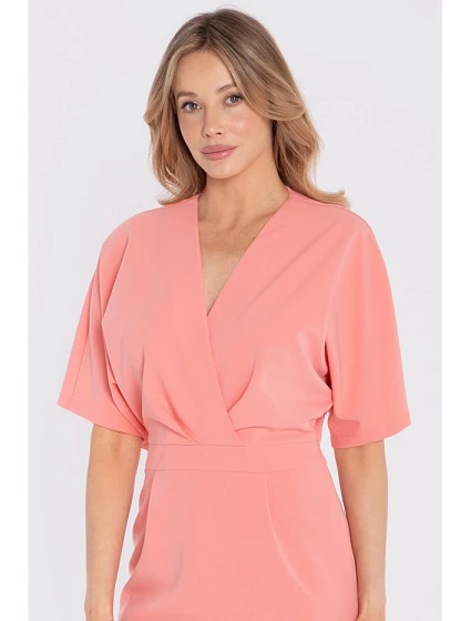 Midi šaty se zavinovacím střihem růžové model 22152310 - STYLOVE Midi šaty se zavinovacím střihem růžové model 22152310 - STYLOVE