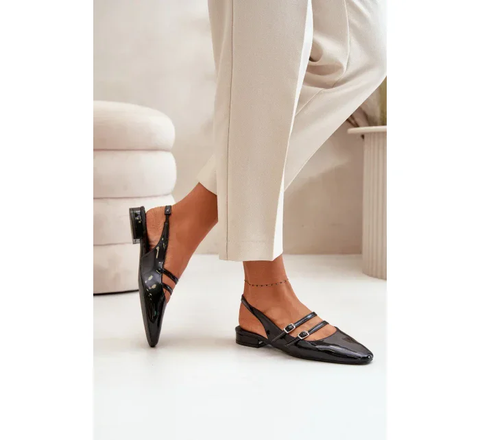 Lakované Baleríny S Pásky Na Nízkém Podpatku Černé model 20505404 - Kesi