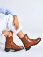 Pěkné hnědé dámské kotníčkové boty na širokém podpatku Pěkné hnědé dámské kotníčkové boty na širokém podpatku