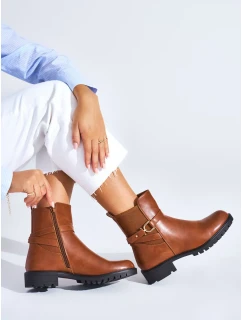 Pěkné hnědé dámské kotníčkové boty na širokém podpatku