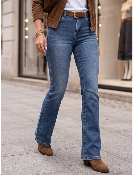 Dámské džíny s rozšiřujícími se nohavicemi a páskem, modré, FashionStreet UY3132 Dámské džíny s rozšiřujícími se nohavicemi a páskem, modré, FashionStreet UY3132