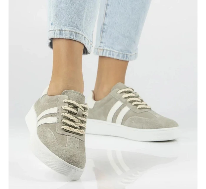 Dámské khaki kožené tenisky na platformě Filippo DP7512 dámské