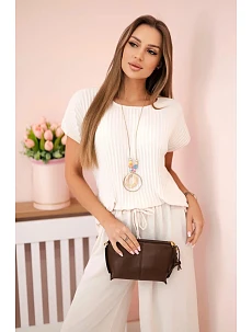 Viskózový komplet plisovaná halenka + kalhoty béžový