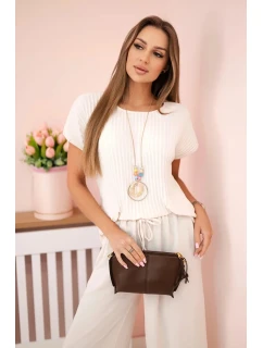 Viskózový komplet plisovaná halenka + kalhoty béžový