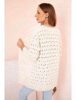 Dámský kardigan s kapsami krajkový béžový