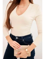 Dámská blůza s výstřihem do V a dlouhým rukávem béžová