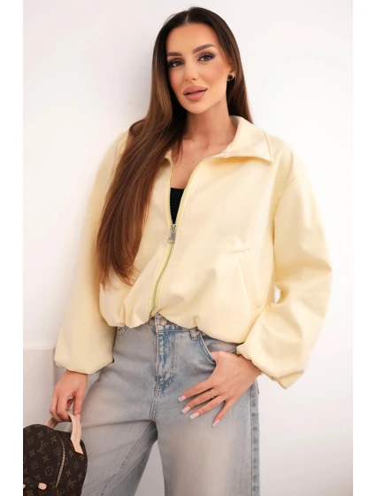 Dámská bunda se zipem a balónovými rukávy žlutá
