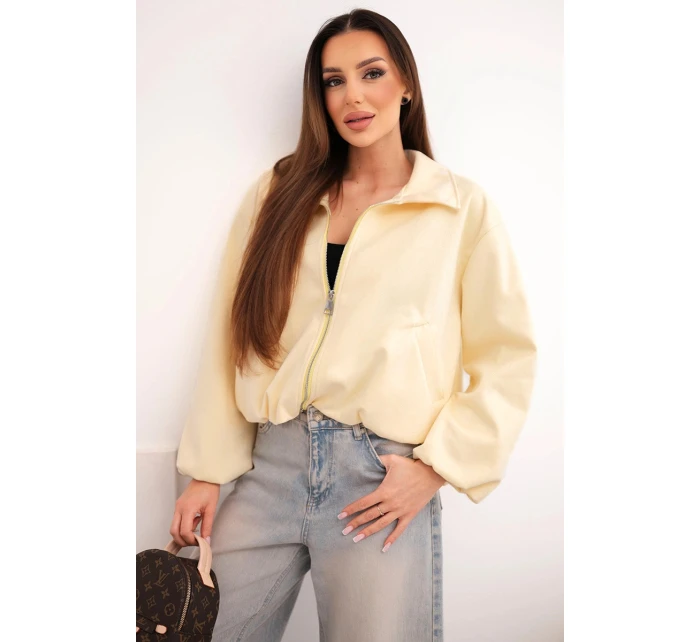 Dámská bunda se zipem a balónovými rukávy žlutá