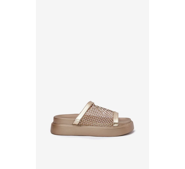 Zdobené dámské sandály na platformě se síťkou S.Barski MY51-016 zlaté Zdobené dámské sandály na platformě se síťkou S.Barski MY51-016 zlaté