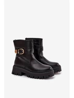 Zateplené dámské kotníkové boty se zlatým sponem Černé Elanore