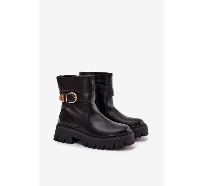 Zateplené dámské kotníkové boty se zlatým sponem Černé Elanore Zateplené dámské kotníkové boty se zlatým sponem Černé Elanore