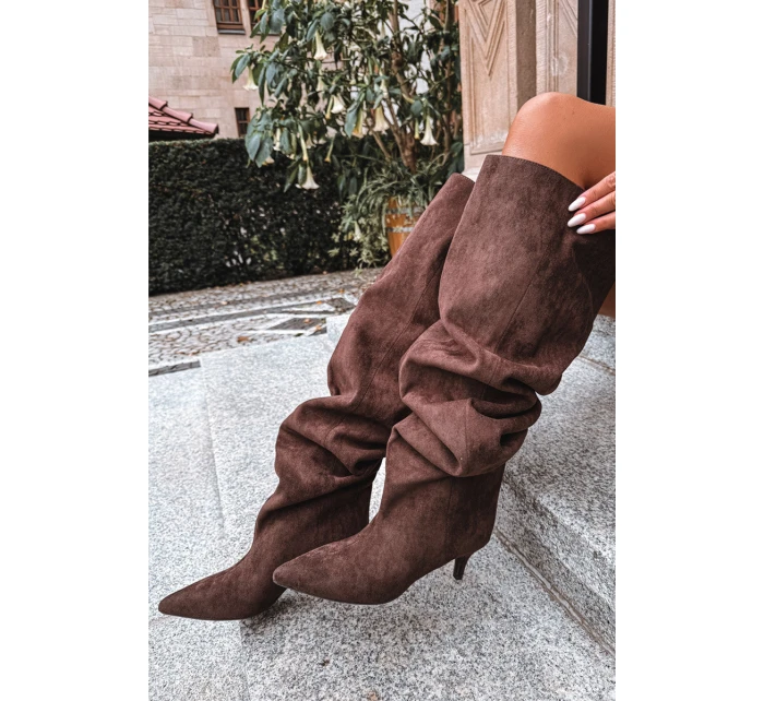 Nafukovací dámské kozačky na jehlovém podpatku čokoládové Ysolienne