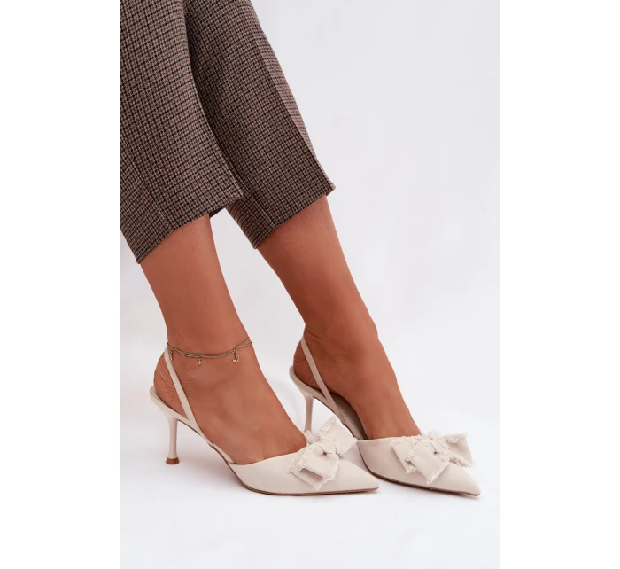 Dámské sandály na podpatku s mašlí světle béžové Hestia