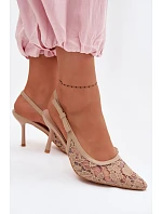 Dámské sandály na podpatku s krajkou tmavě béžové Pelivelle Dámské sandály na podpatku s krajkou tmavě béžové Pelivelle