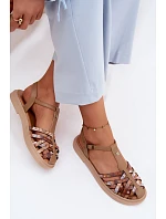 Kožené dámské sandály Ploché s Pásky Maciejka K7442-04 Béžové