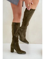 Eko Semišové Kozačky Na Podpatku Tmavě Zelené model 20865230 - Kesi Eko Semišové Kozačky Na Podpatku Tmavě Zelené model 20865230 - Kesi