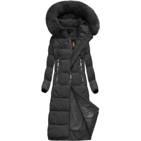 Dlouhá černá dámská zimní bunda s kapucí (7688)