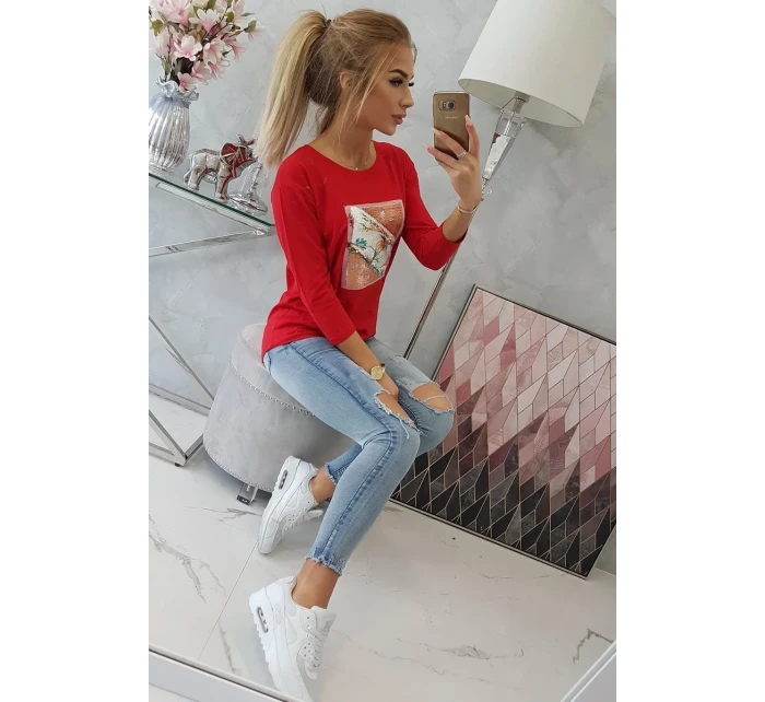 Halenka s 3D grafikou ptáka červená Halenka s 3D grafikou ptáka červená