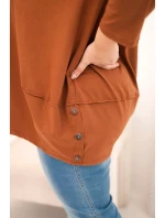Dámská blůza Plus Size z bavlny s ozdobnými knoflíky a ohrnovacími rukávy camelová