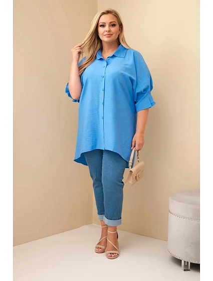 Dámská plus size bavlněná košile s knoflíky a límečkem džínová