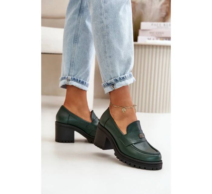 model 21669241 Elegantní dámské polobotky na podpatku přírodní kůže tmavě zelené - Zazoo model 21669241 Elegantní dámské polobotky na podpatku přírodní kůže tmavě zelené - Zazoo