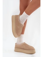Nízké semišové zimní boty dámské s výšivkou na platformě Vinceza 97960 béžové