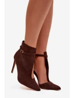Dámské kotníkové boty na jehlovém podpatku z eko semiše hnědé Amalundi Dámské kotníkové boty na jehlovém podpatku z eko semiše hnědé Amalundi