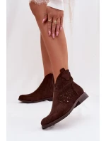 Dámské perforované kotníkové boty na nízkém podpatku S.Barski HY61-8026 Čokoládové Dámské perforované kotníkové boty na nízkém podpatku S.Barski HY61-8026 Čokoládové