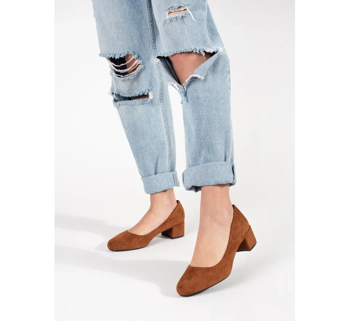 Pohodlné  lodičky dámské Jasnobrązowy na širokém podpatku