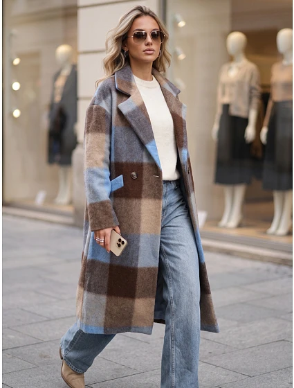 Płaszcz damski dwurzędowy z w niebieski model 22554729 - FashionStreet