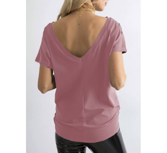 Dámské tričko T-shirt basic ve špinavě růžové barvě s výstřihem vzadu Feel Good (4662-35)