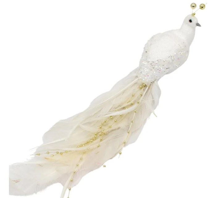 OZDOBNÝ PTÁČEK NA KLIPU 38CM BÍLÝ A ZLATÝ