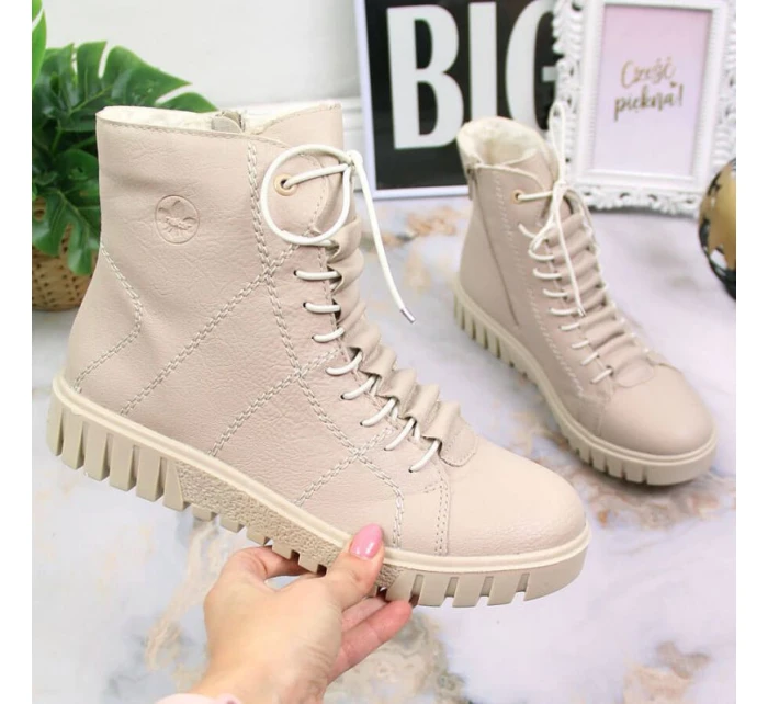 Rieker W RKR279C béžové zateplené boty na platformě