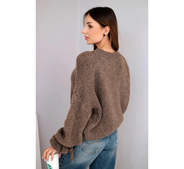 Dámský svetr s přídavkem s pletením a ozdobnými rukávy fango model 21857687 - K-Fashion