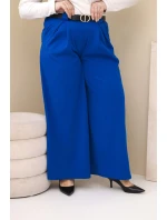 Dámské kalhoty Plus Size viskózové s širokými nohavicemi a páskem model 21886619 - K-Fashion