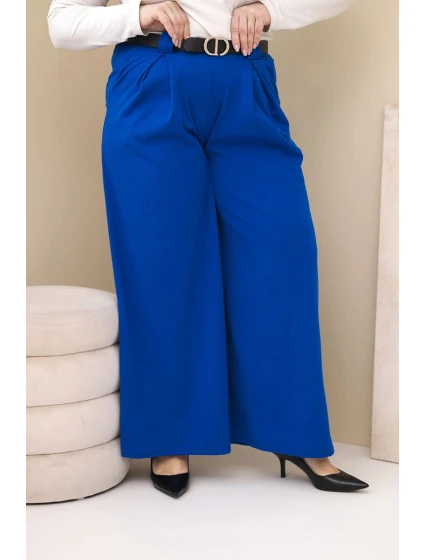 Dámské kalhoty Plus Size viskózové s širokými nohavicemi a páskem model 21886619 - K-Fashion