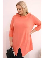 Dámská bavlněná blůza Plus Size asymetrická s ohrnutým rukávem meruňková