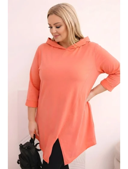 Dámská bavlněná blůza Plus Size asymetrická s ohrnutým rukávem meruňková