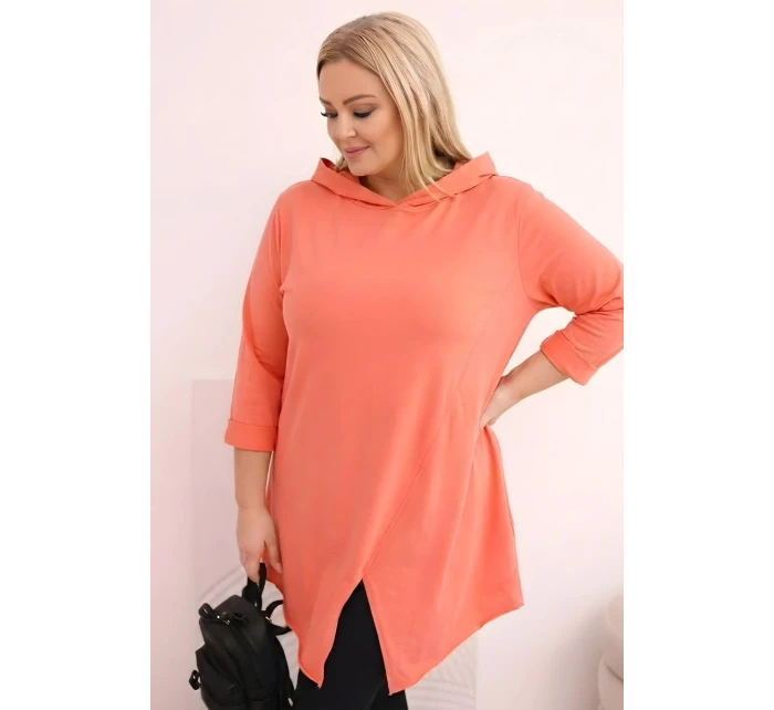 Dámská bavlněná blůza Plus Size asymetrická s ohrnutým rukávem meruňková