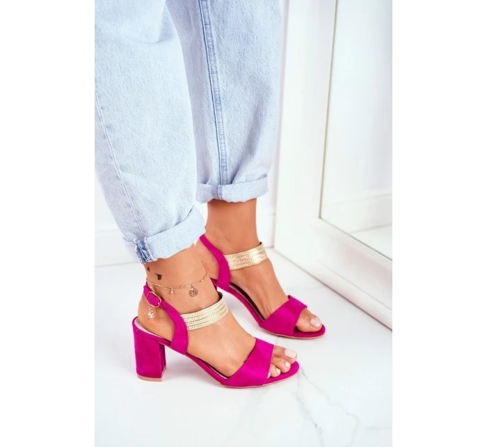 Dámské Sandály Na Podpatku Semišové Fuchsie model 21525971 - S.Barski