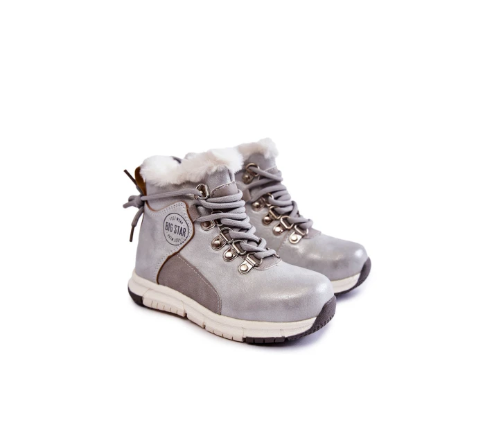 Dětské zateplené kozačky na zip Big Star KK374178 Stříbro