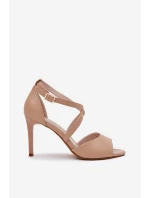 Sandály S Propletenými Popruhy Na Jehlách Sergio Leone SK432 Tmavě Béžové