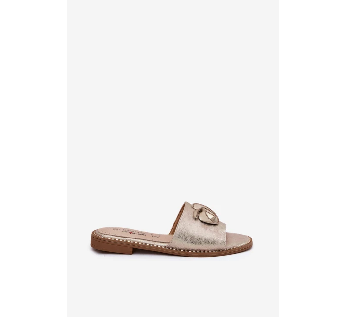 Dámské sandály na plochém podpatku s ozdobným detailem KV51-007 zlaté