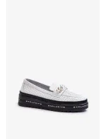 Dámské Kožené mokasíny Na Platformě S řetízkem S.Barski bílá