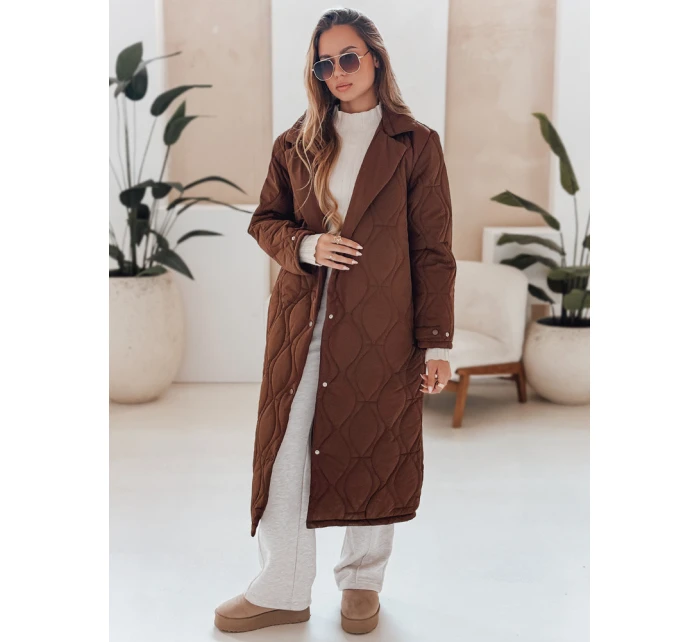 Dámský prošívaný dlouhý kabát TRENDIFY hnědý FashionStreet TY4939