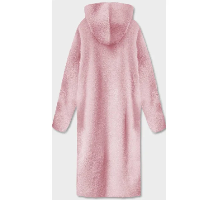 Dlouhý vlněný přehoz přes oblečení typu alpaka v růžové barvě s kapucí model 18059159 - MADE IN ITALY Dlouhý vlněný přehoz přes oblečení typu alpaka v růžové barvě s kapucí model 18059159 - MADE IN ITALY