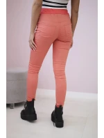 Těhotenské kalhoty, barevná džínovina tmavě meruňková