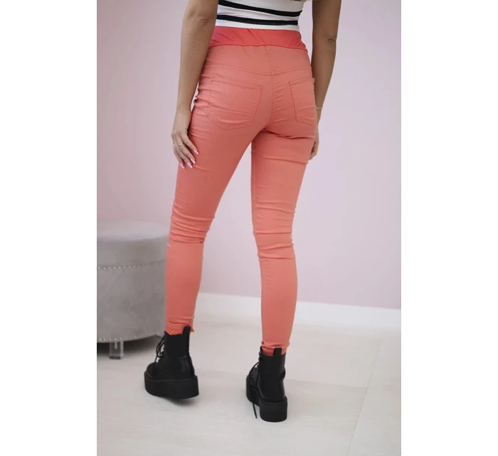 Těhotenské kalhoty, barevná džínovina tmavě meruňková